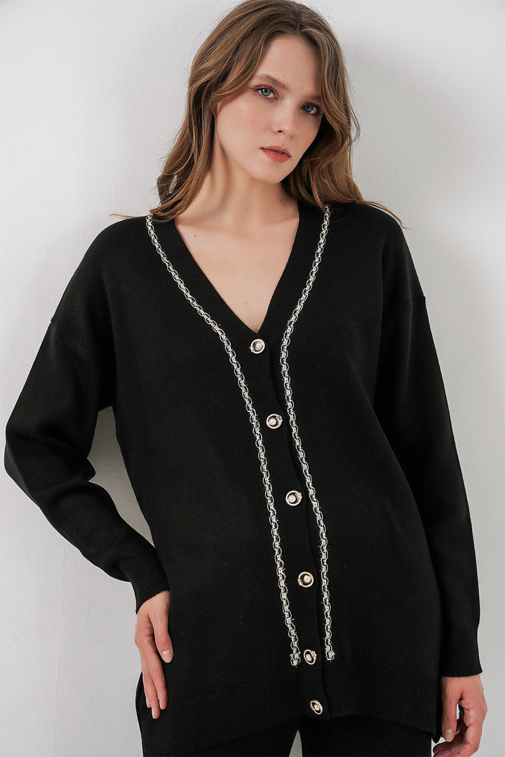 Bigdart Ensemble Tricot Cardigan et Pantalon pour Femmes 15956 - Noir
