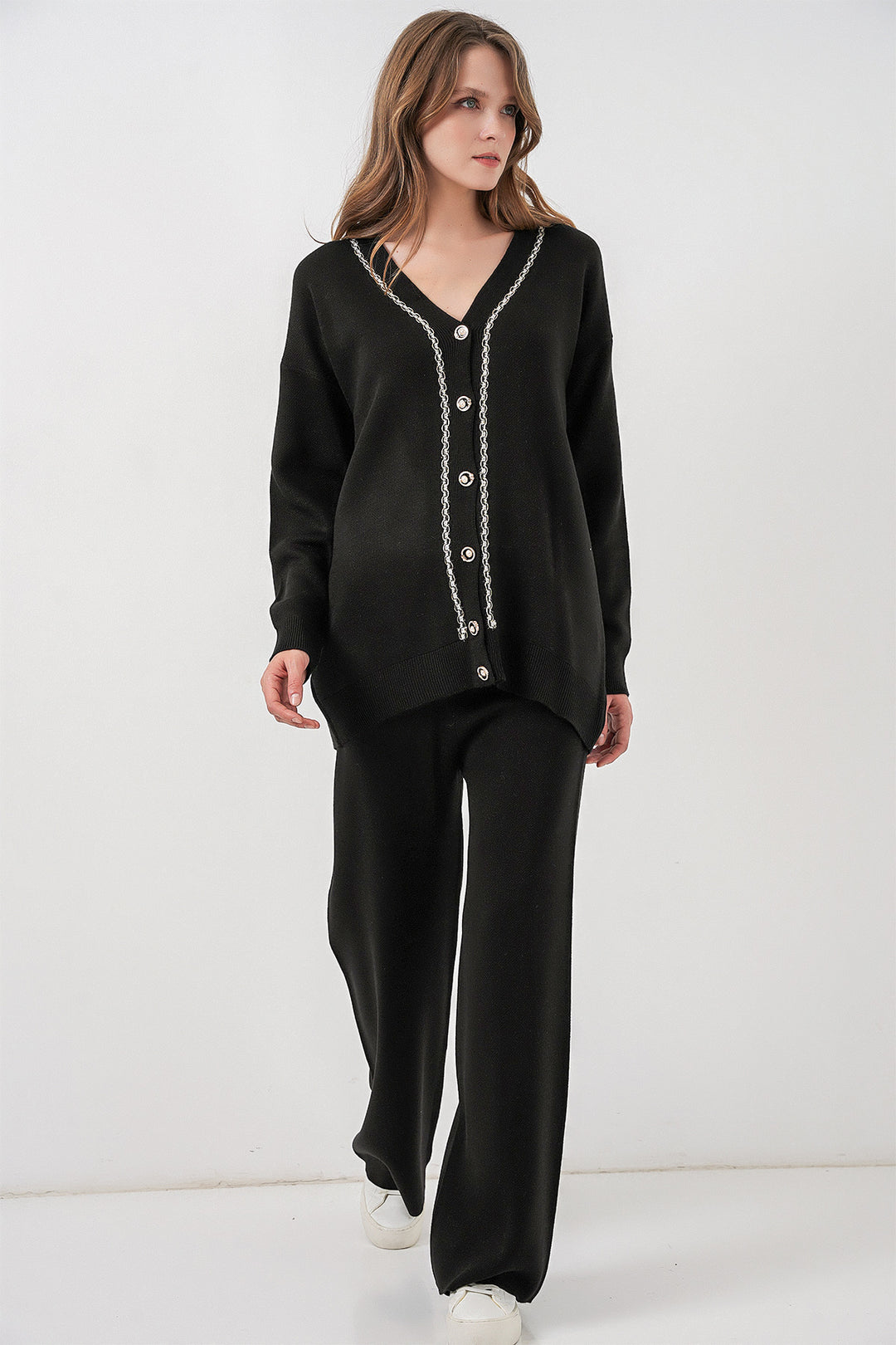 Bigdart Ensemble Tricot Cardigan et Pantalon pour Femmes 15956 - Noir