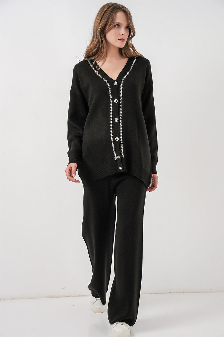Bigdart Ensemble Tricot Cardigan et Pantalon pour Femmes 15956 - Noir