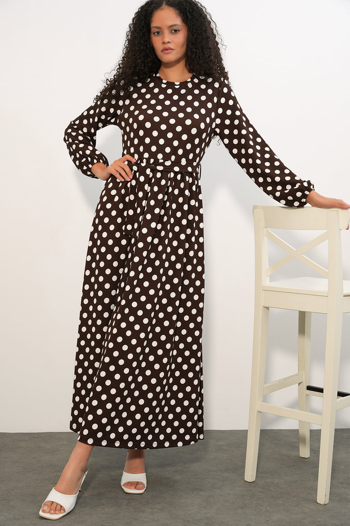 Bigdart Robe à Pois Tricotée Longue Femme 1525 - Marron