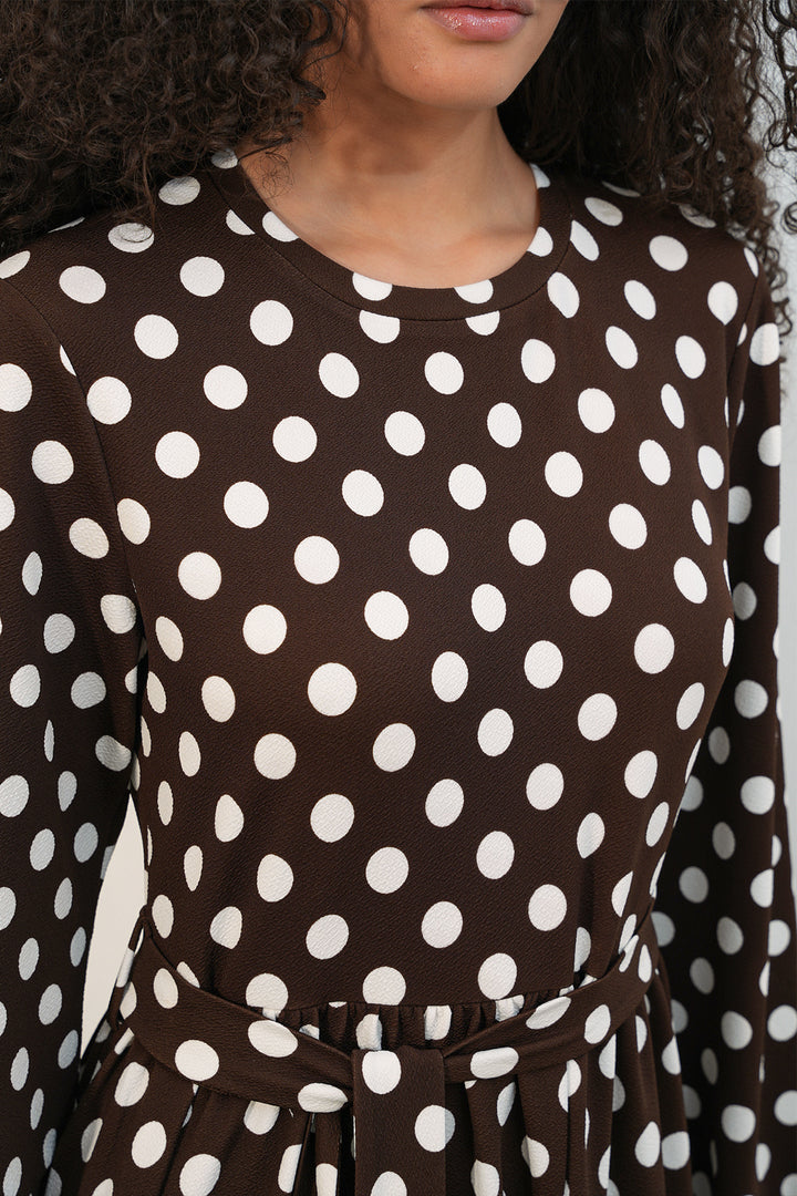 Bigdart Robe à Pois Tricotée Longue Femme 1525 - Marron