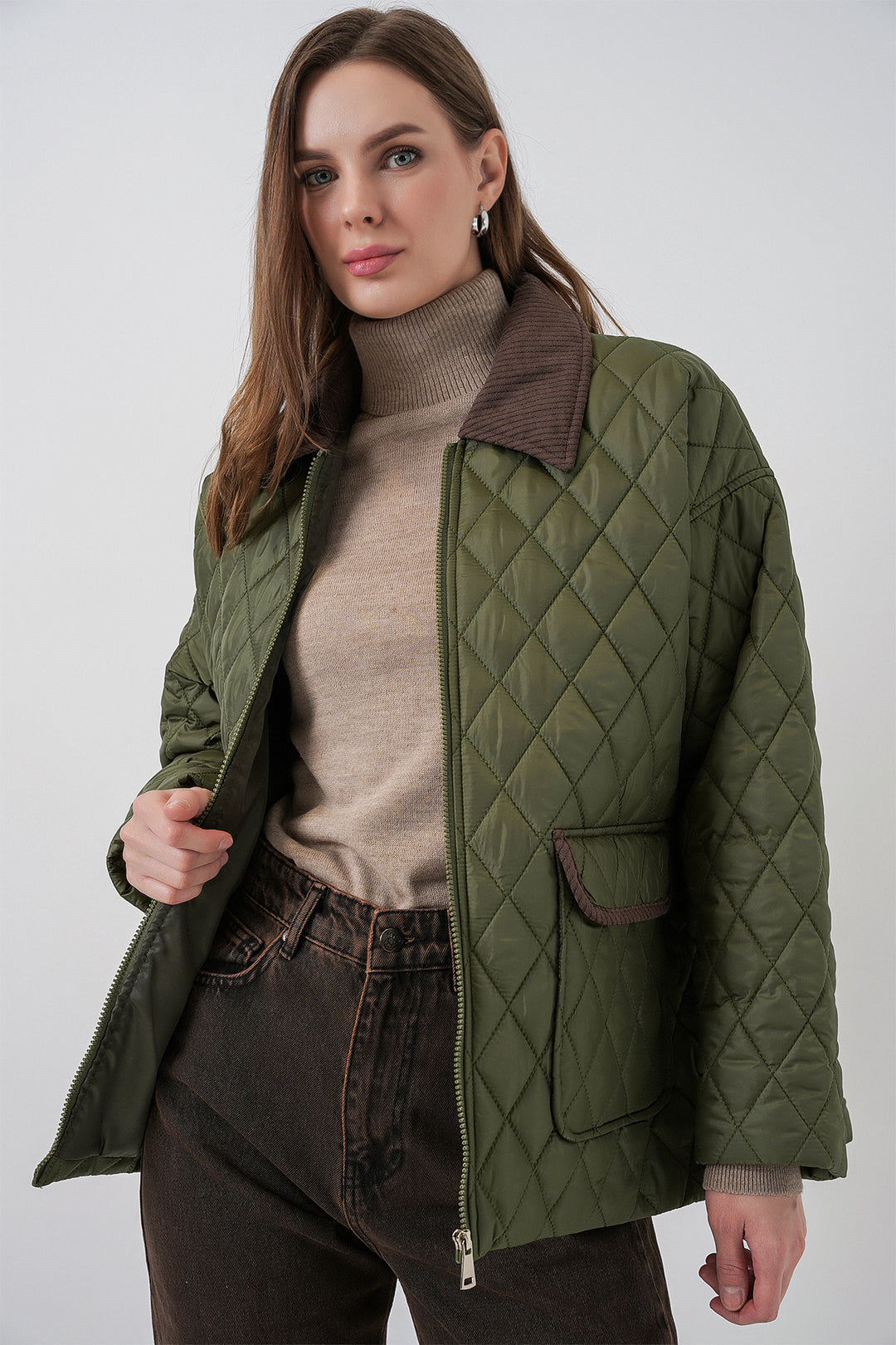 Bigdart Women's Oversized Padded Coat 5229 - Khaki