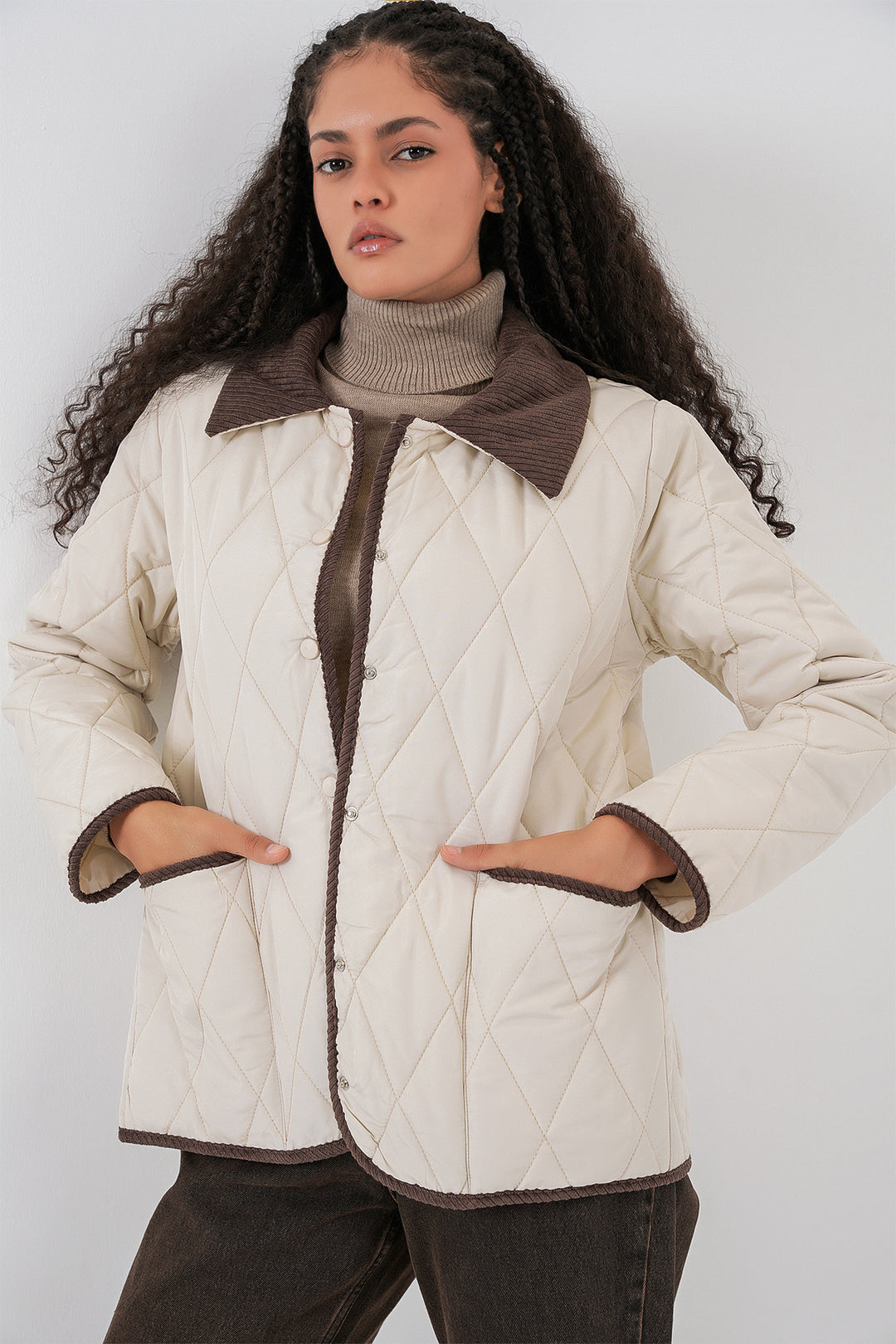 Bigdart Femme Manteau Oversize Matelassé 5226 - Écru Marron