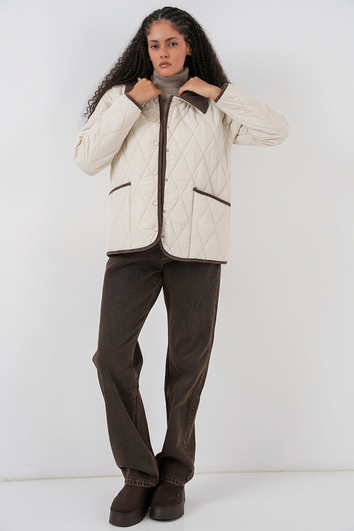 Bigdart Femme Manteau Oversize Matelassé 5226 - Écru Marron