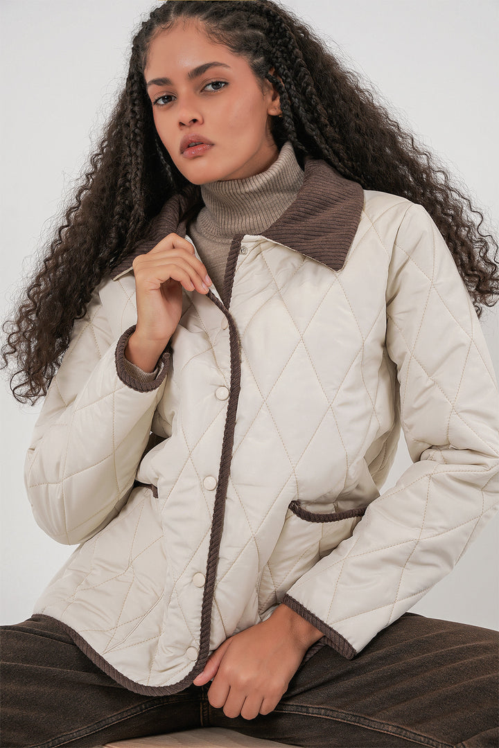 Bigdart Femme Manteau Oversize Matelassé 5226 - Écru Marron
