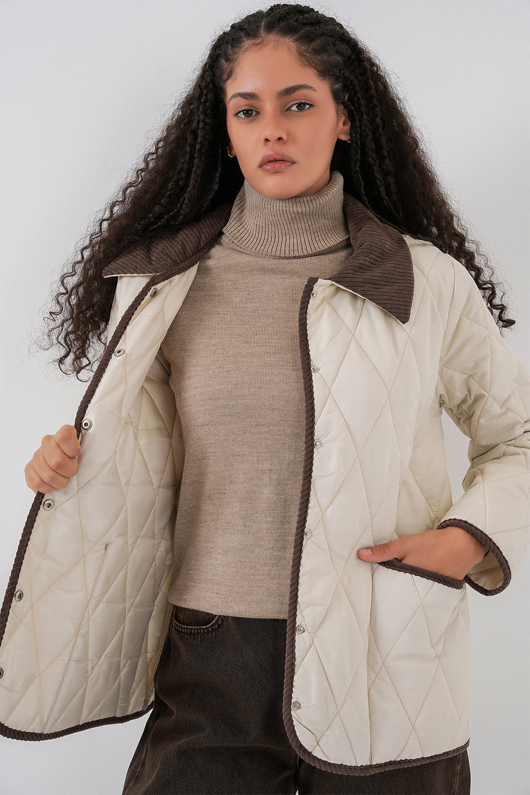 Bigdart Femme Manteau Oversize Matelassé 5226 - Écru Marron