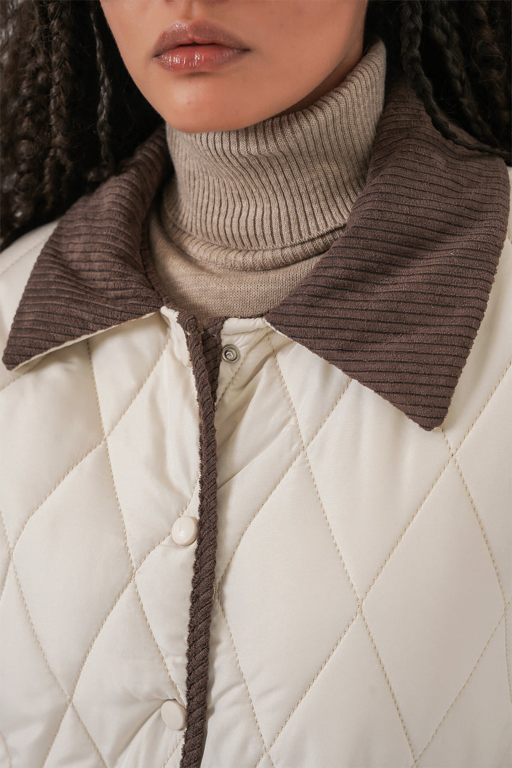 Bigdart Femme Manteau Oversize Matelassé 5226 - Écru Marron