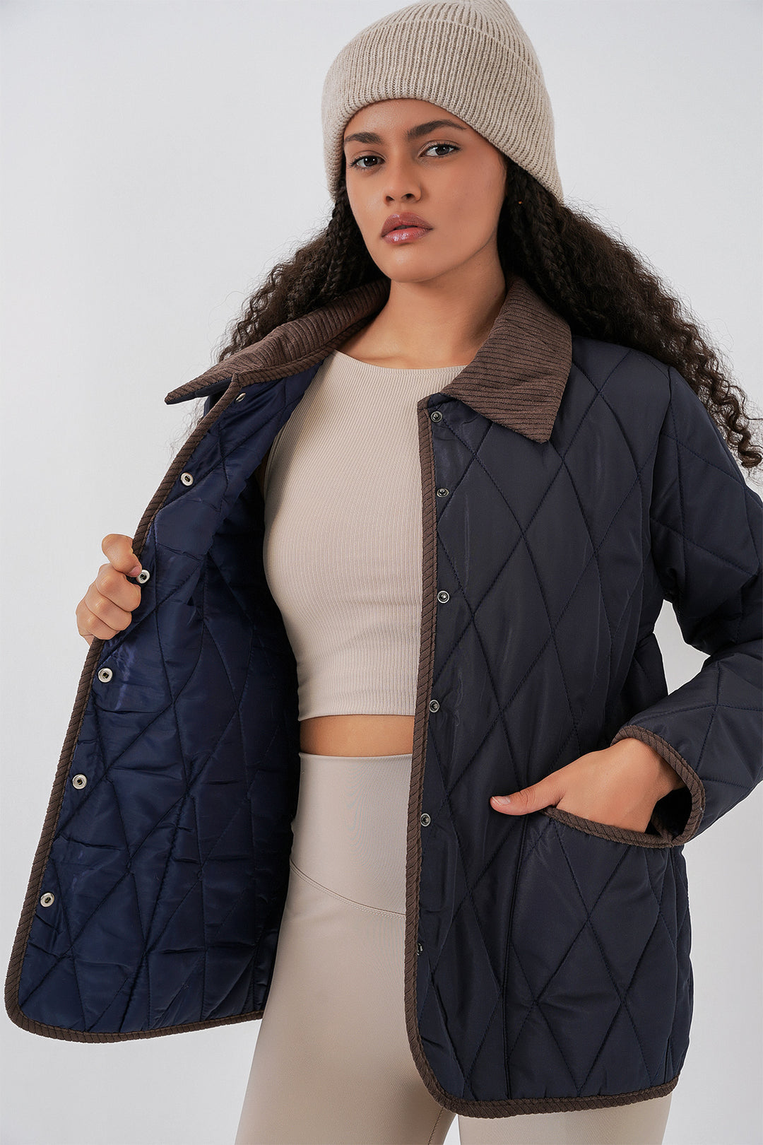 Bigdart Doudoune oversize matelassée pour femme 5226 - Bleu marine Marron