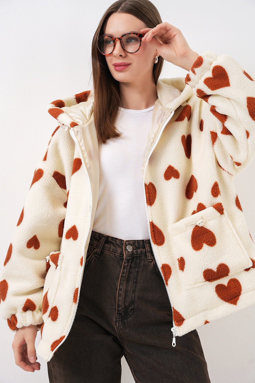 Bigdart Veste en peluche à capuche pour femme 5236 - Tabacc