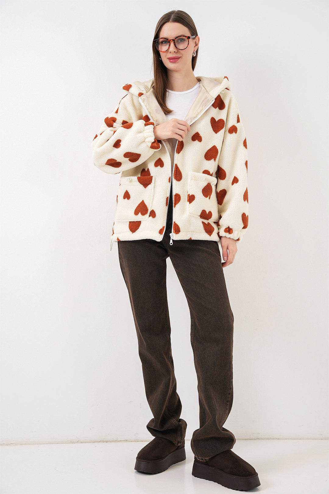 Bigdart Veste en peluche à capuche pour femme 5236 - Tabacc