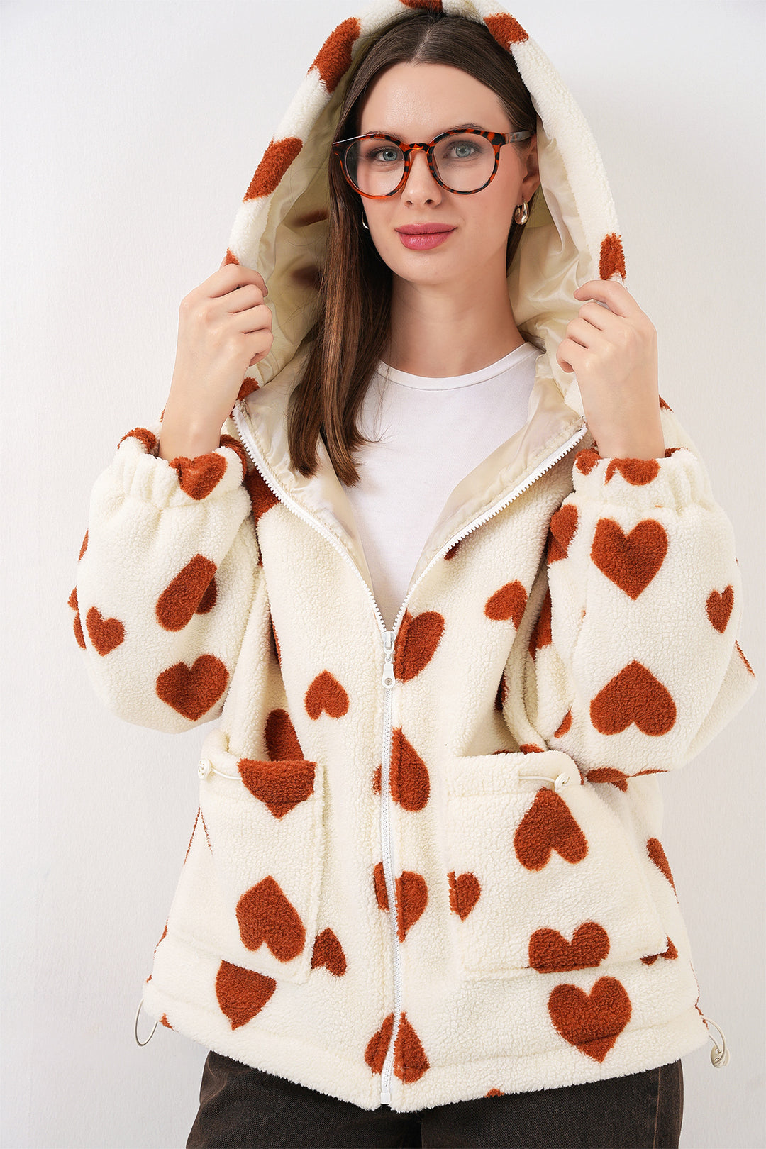 Bigdart Veste en peluche à capuche pour femme 5236 - Tabacc
