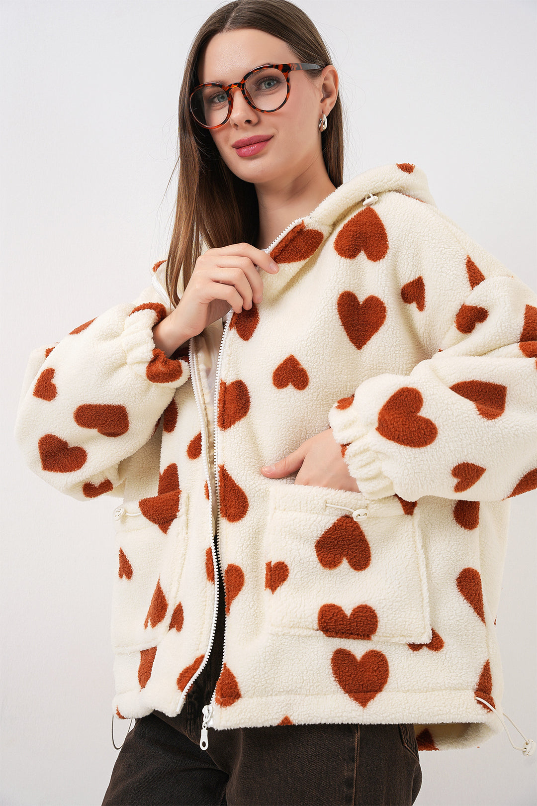 Bigdart Veste en peluche à capuche pour femme 5236 - Tabacc