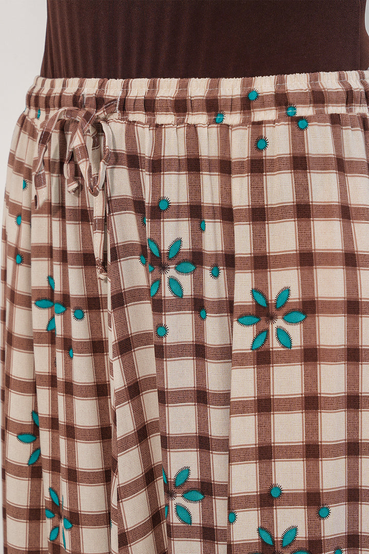 Bigdart Jupe longue à motifs carrés femme 8065 - Tabac