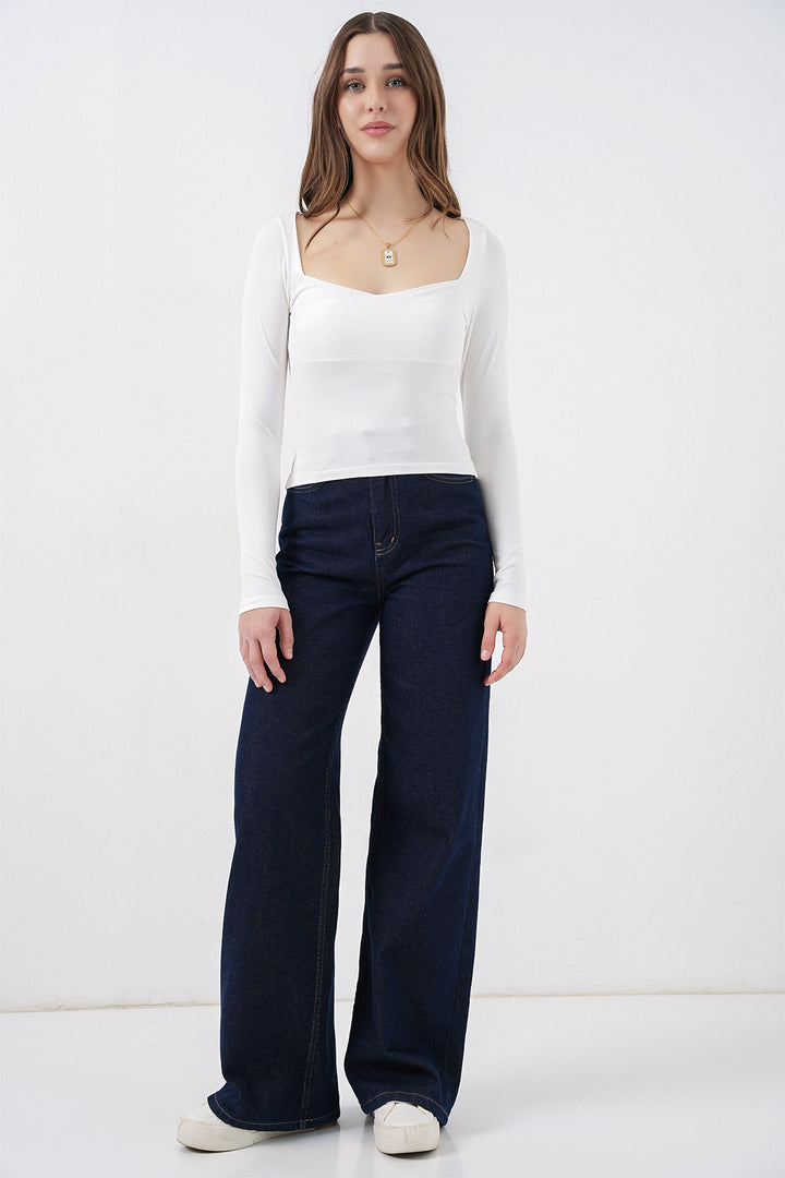 Bigdart Blouse Slim Fit à Col Carré Femme 986 - Blanc
