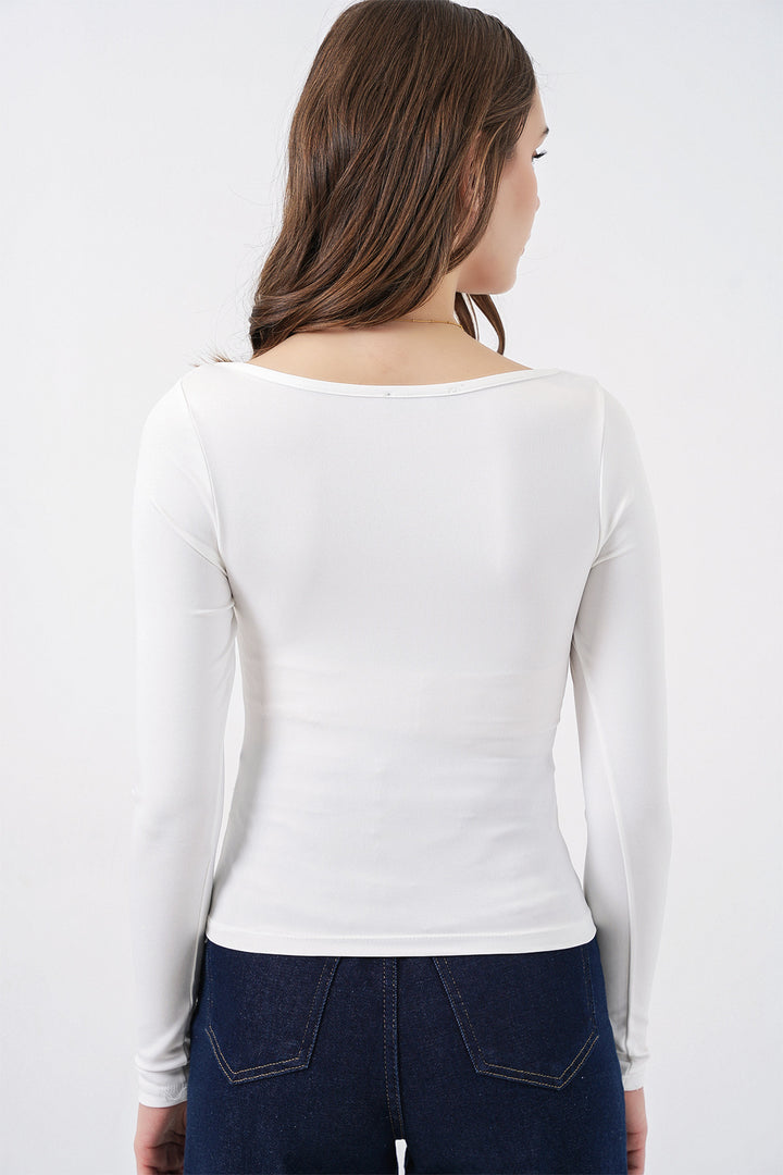 Bigdart Blouse Slim Fit à Col Carré Femme 986 - Blanc