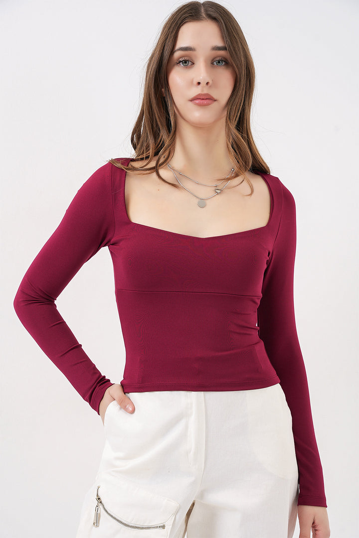 Bigdart Blouse Slim Fit à Col Carré Femme 986 - Bordeaux
