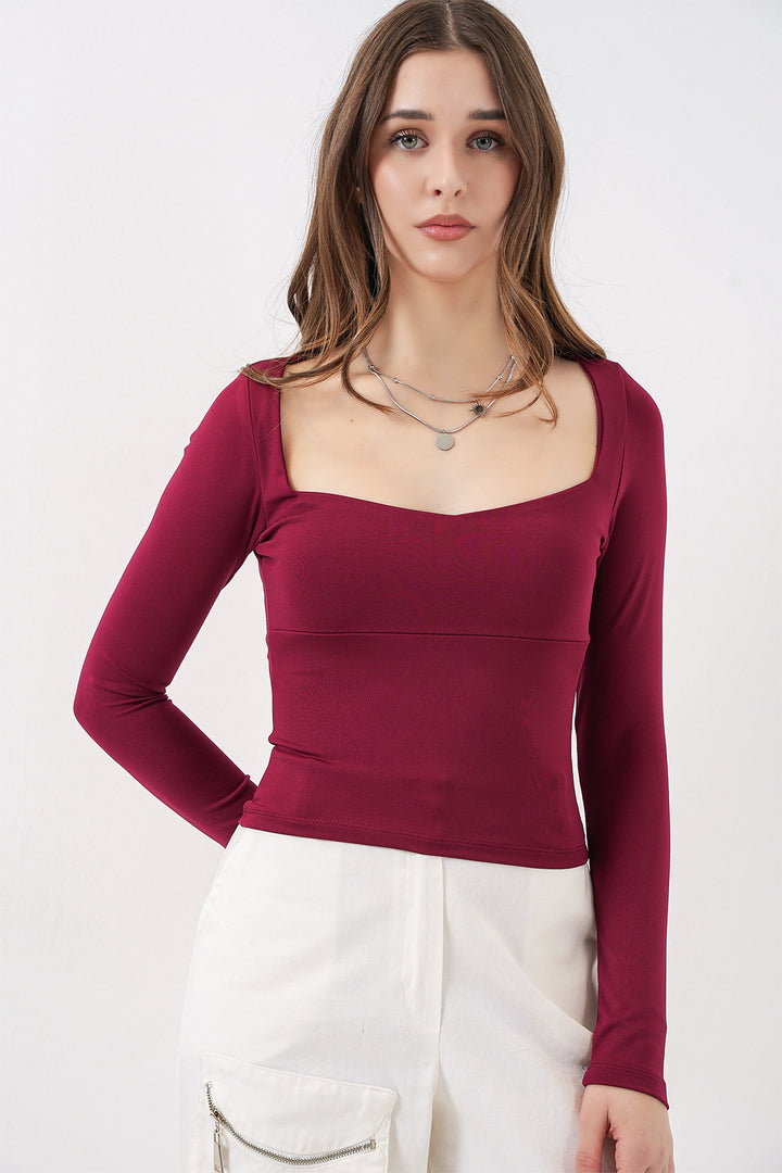 Bigdart Blouse Slim Fit à Col Carré Femme 986 - Bordeaux