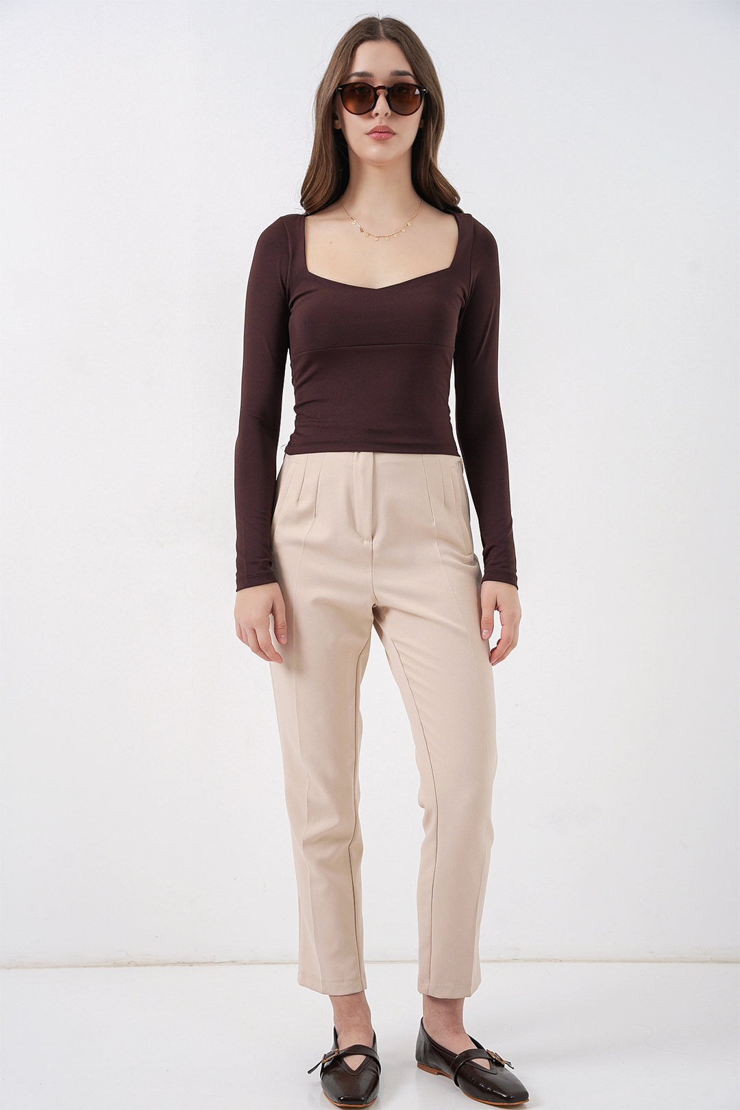 Bigdart Blouse Slim Fit à Col Carré Femme 986 - Marron