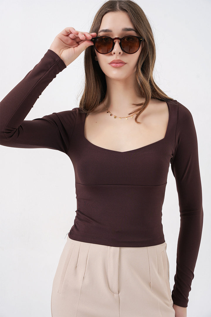 Bigdart Blouse Slim Fit à Col Carré Femme 986 - Marron