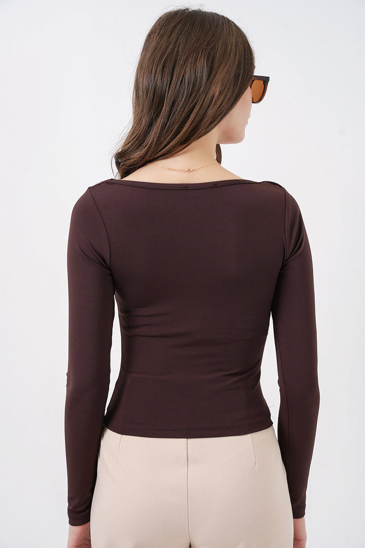 Bigdart Blouse Slim Fit à Col Carré Femme 986 - Marron