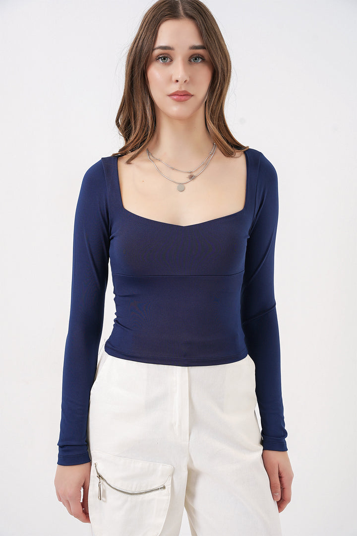 Bigdart Blouse Slim Fit à Col Carré Femme 986 - Bleu marine