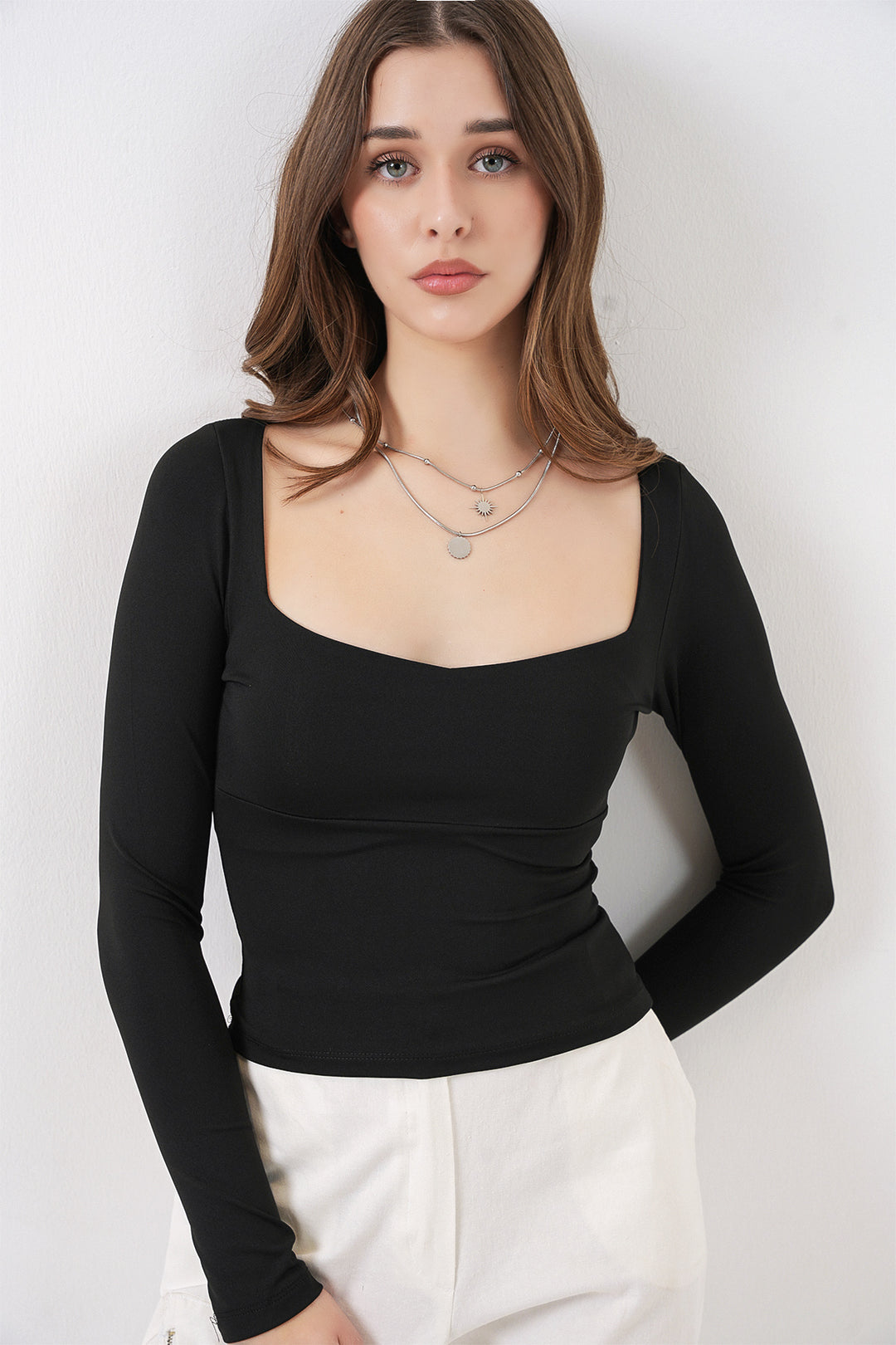 Bigdart Blouse Slim Fit à Col Carré Femme 986 - Noir