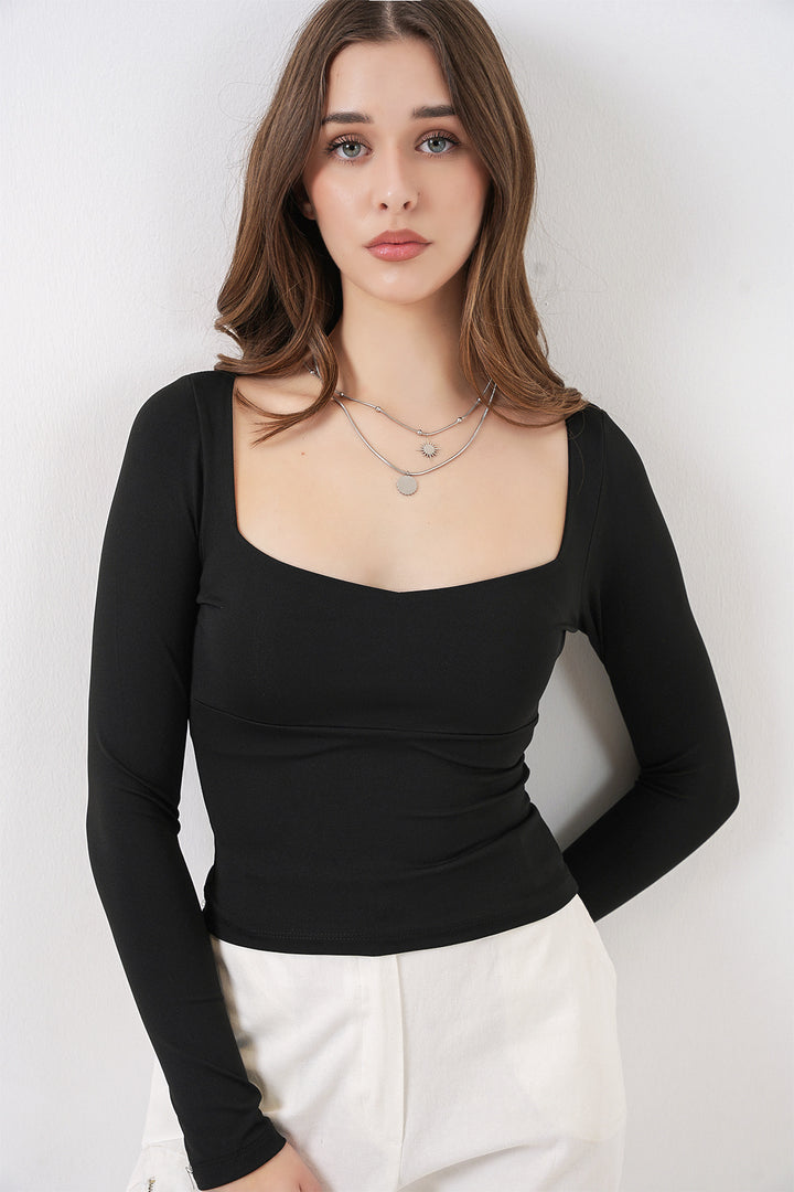 Bigdart Blouse Slim Fit à Col Carré Femme 986 - Noir