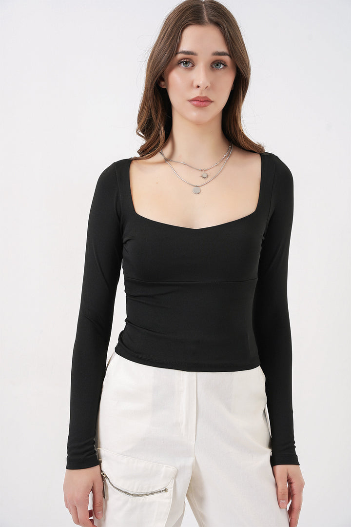 Bigdart Blouse Slim Fit à Col Carré Femme 986 - Noir