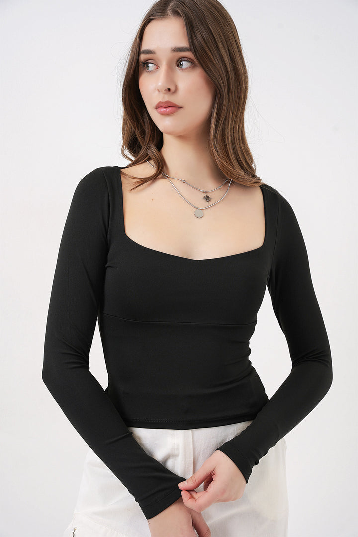 Bigdart Blouse Slim Fit à Col Carré Femme 986 - Noir