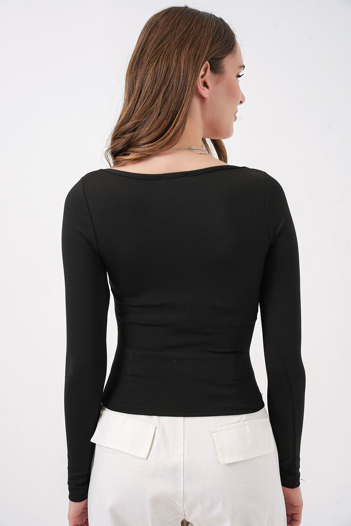 Bigdart Blouse Slim Fit à Col Carré Femme 986 - Noir
