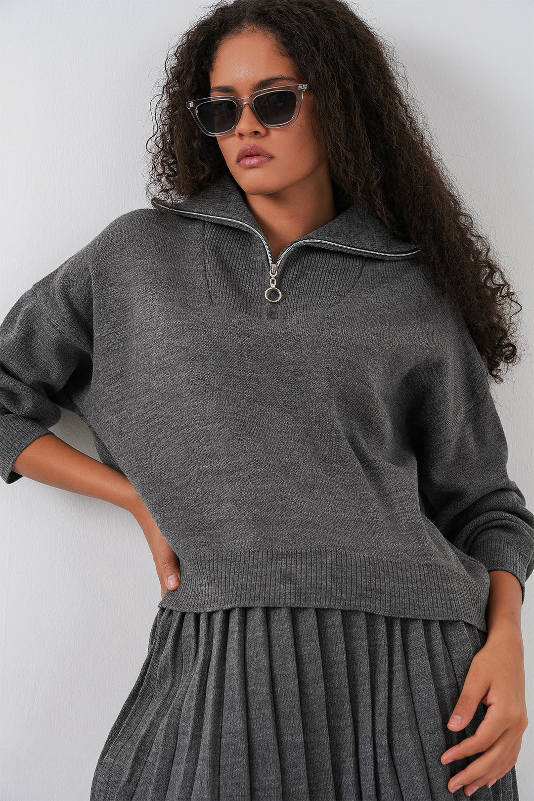 Bigdart Ensemble jupe pull pour femme 15938 - Anthracite