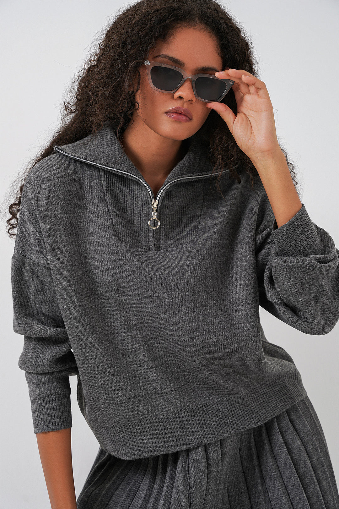 Bigdart Ensemble jupe pull pour femme 15938 - Anthracite