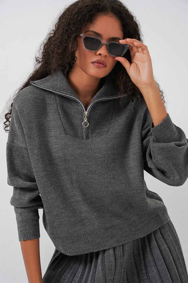 Bigdart Ensemble jupe pull pour femme 15938 - Anthracite