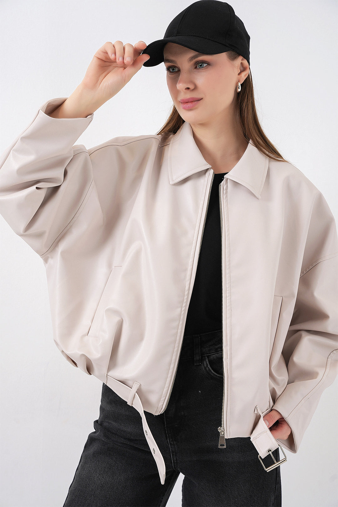 Bigdart Veste en cuir avec ceinture pour femme 1056 - Écru