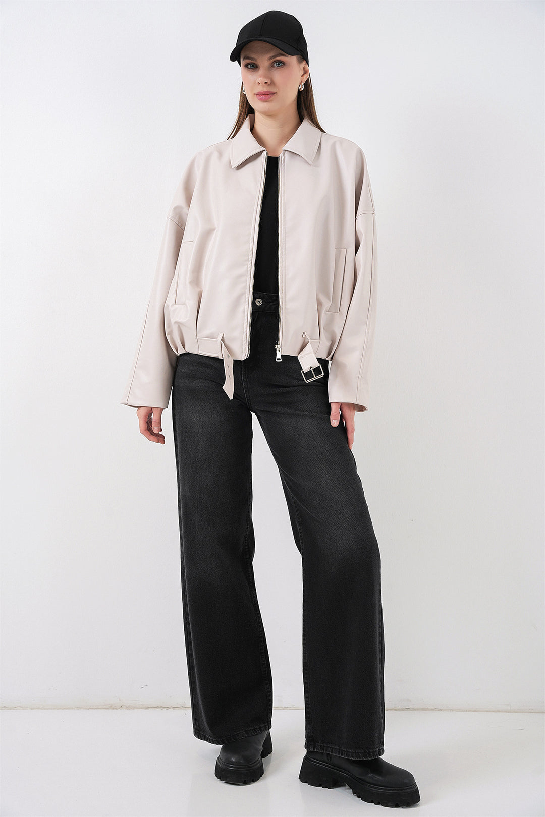 Bigdart Veste en cuir avec ceinture pour femme 1056 - Écru