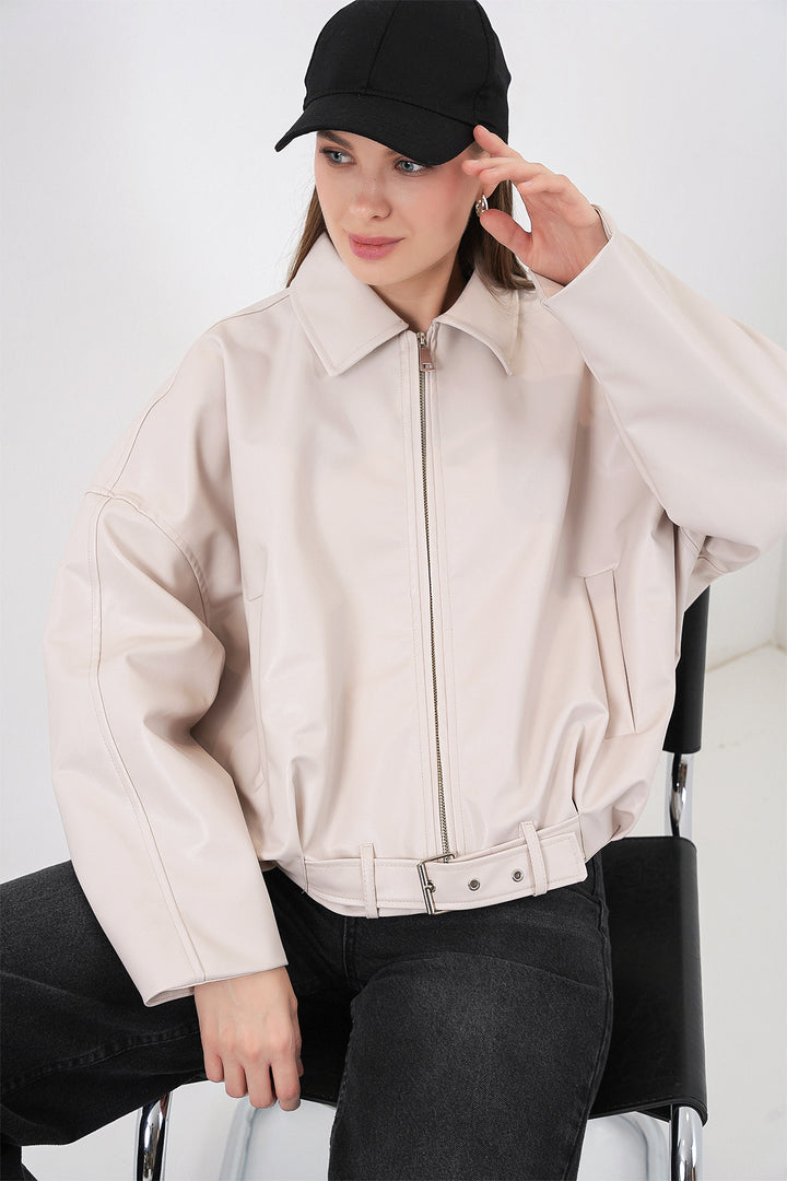 Bigdart Veste en cuir avec ceinture pour femme 1056 - Écru