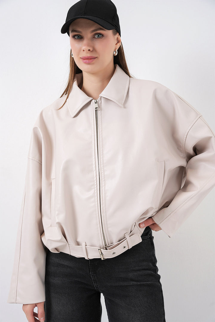 Bigdart Veste en cuir avec ceinture pour femme 1056 - Écru