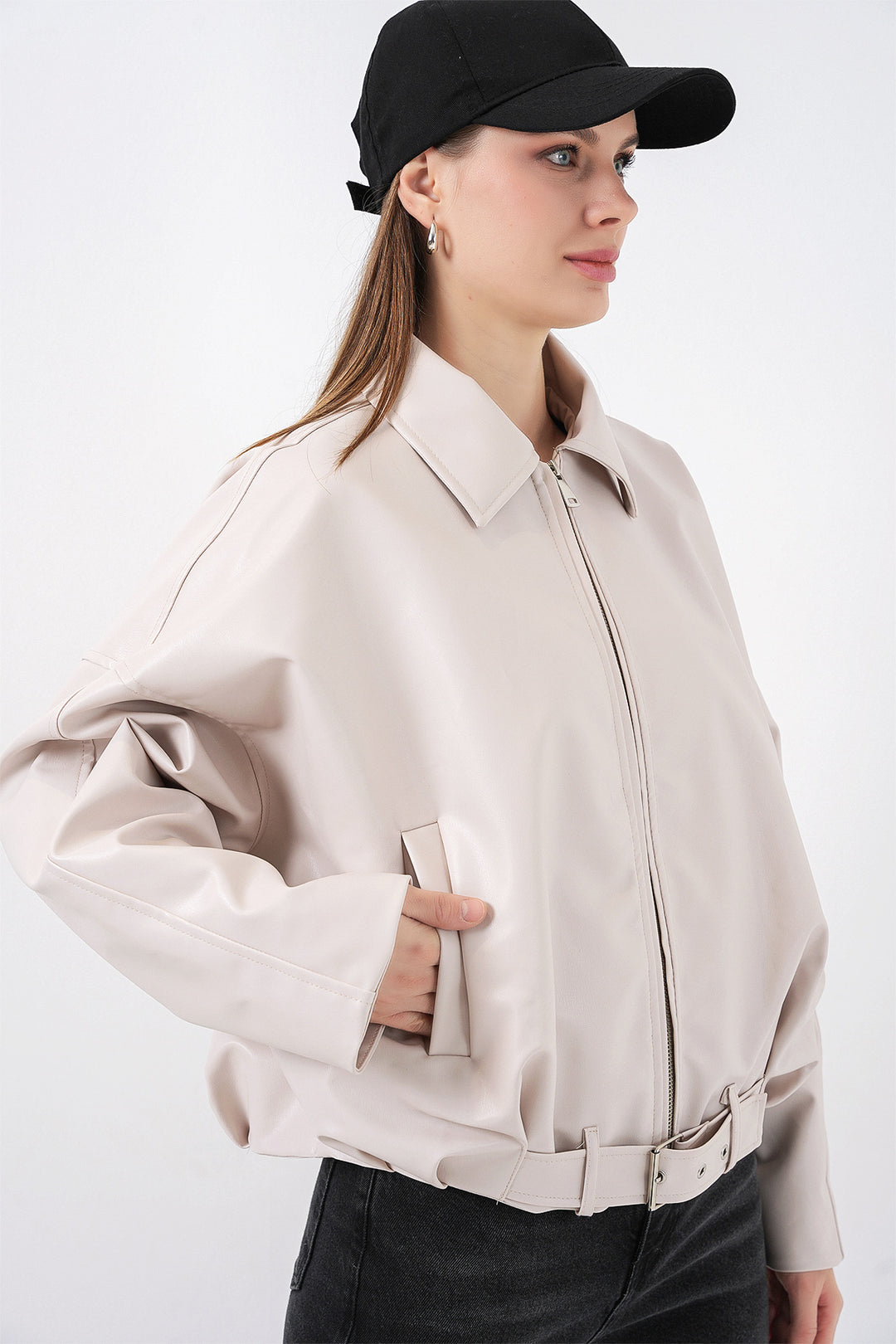 Bigdart Veste en cuir avec ceinture pour femme 1056 - Écru
