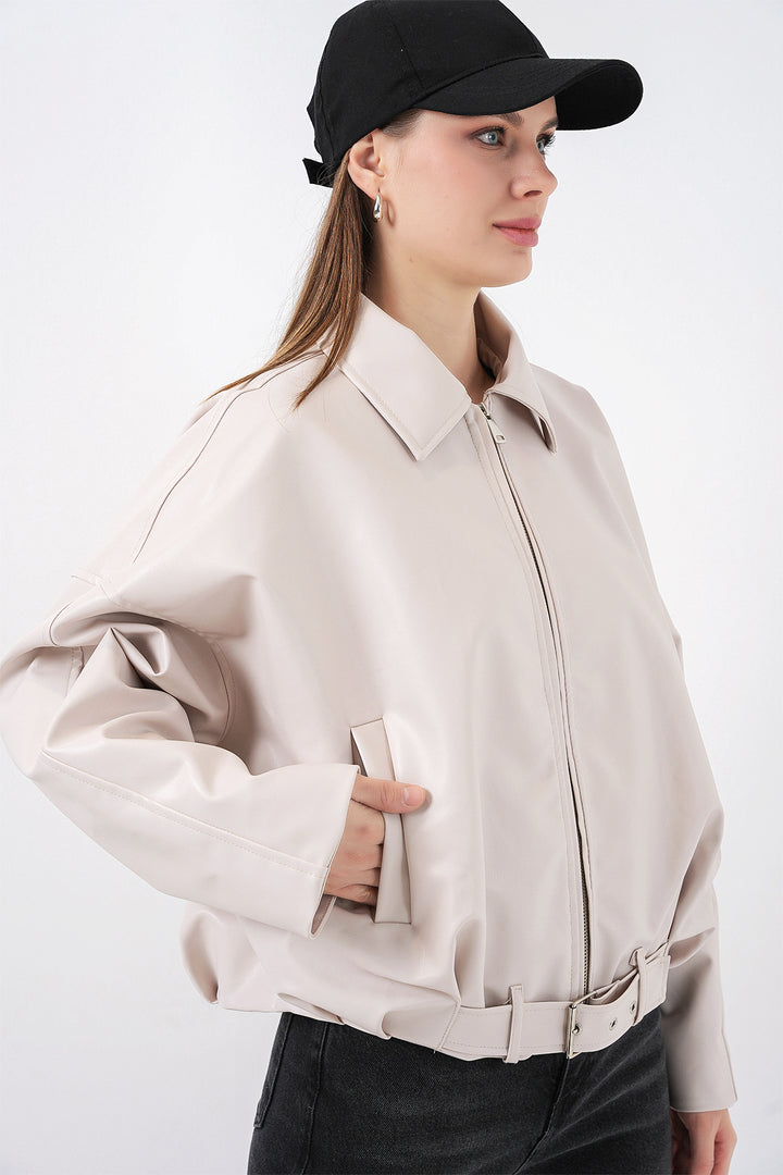 Bigdart Veste en cuir avec ceinture pour femme 1056 - Écru