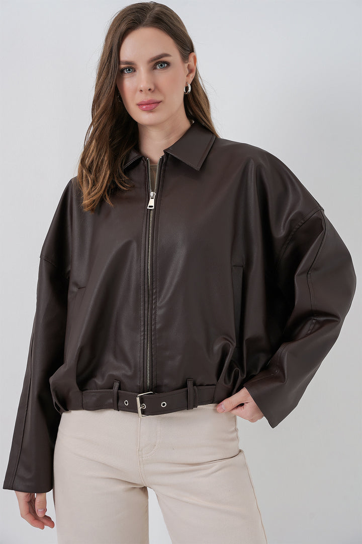 Bigdart Veste en Cuir avec Détail Ceinture 1056 - Marron