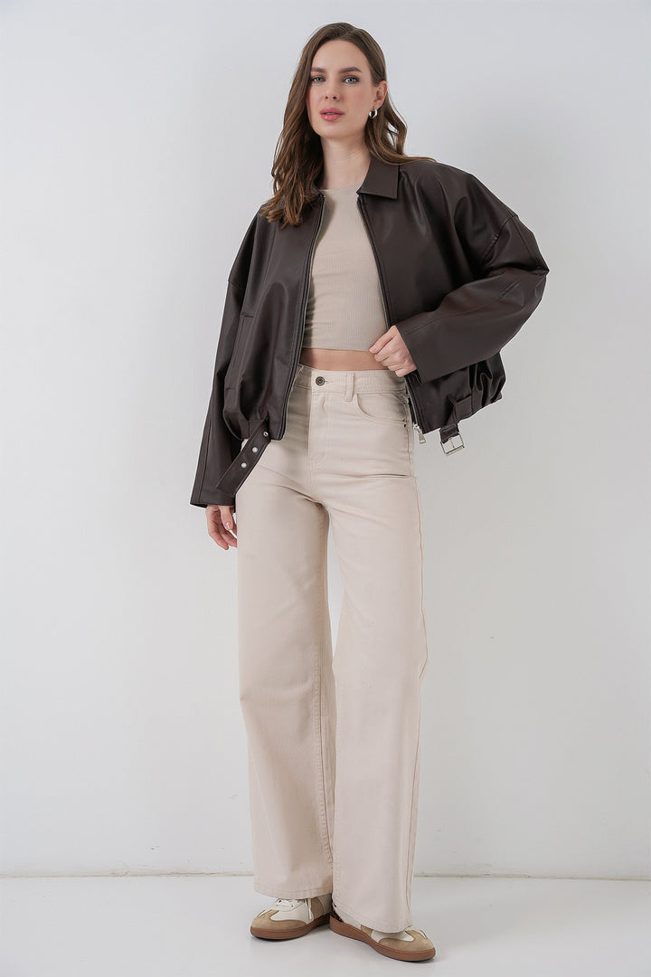 Bigdart Veste en Cuir avec Détail Ceinture 1056 - Marron