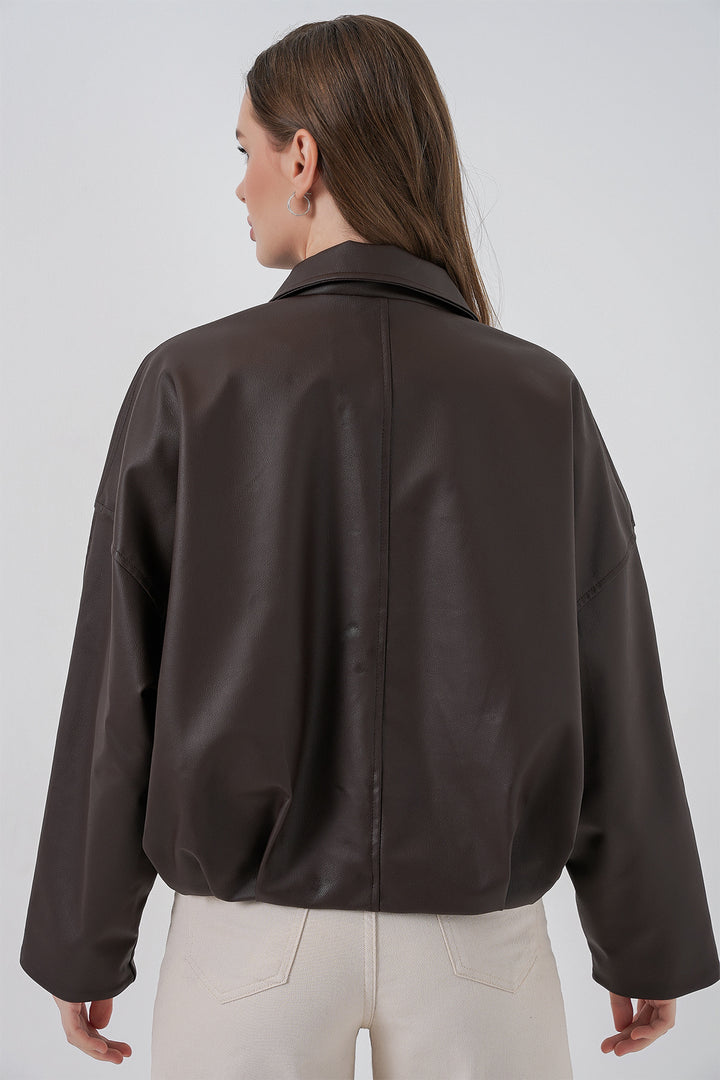 Bigdart Veste en Cuir avec Détail Ceinture 1056 - Marron