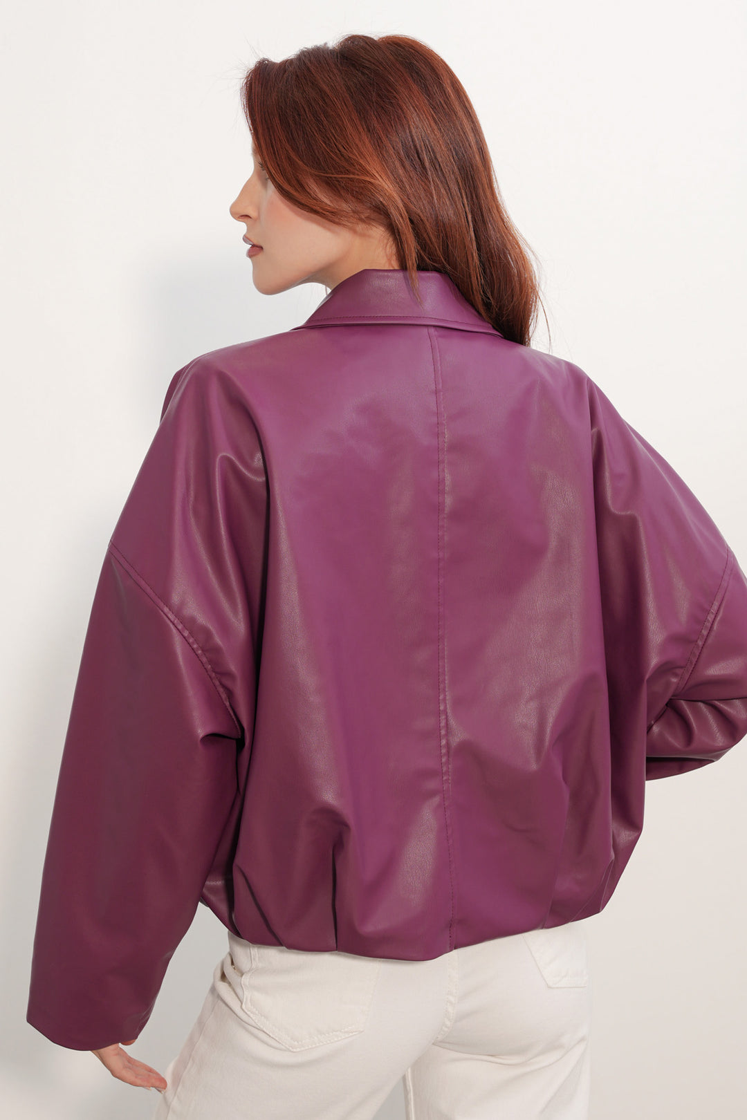 Bigdart Veste en cuir à détails de ceinture pour femme 1056 - Prune
