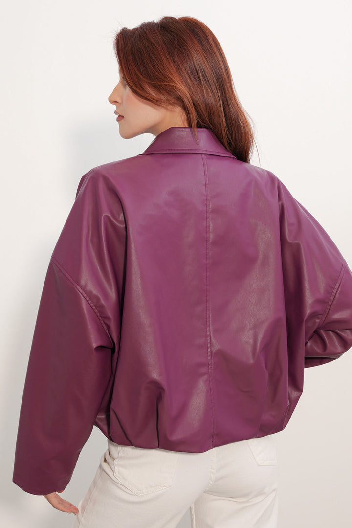 Bigdart Veste en cuir à détails de ceinture pour femme 1056 - Prune