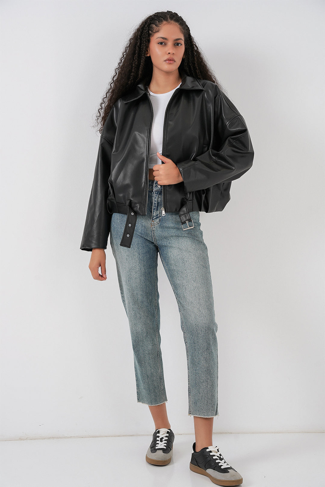 Bigdart Veste en cuir avec détail ceinture pour femme 1056 - Noir