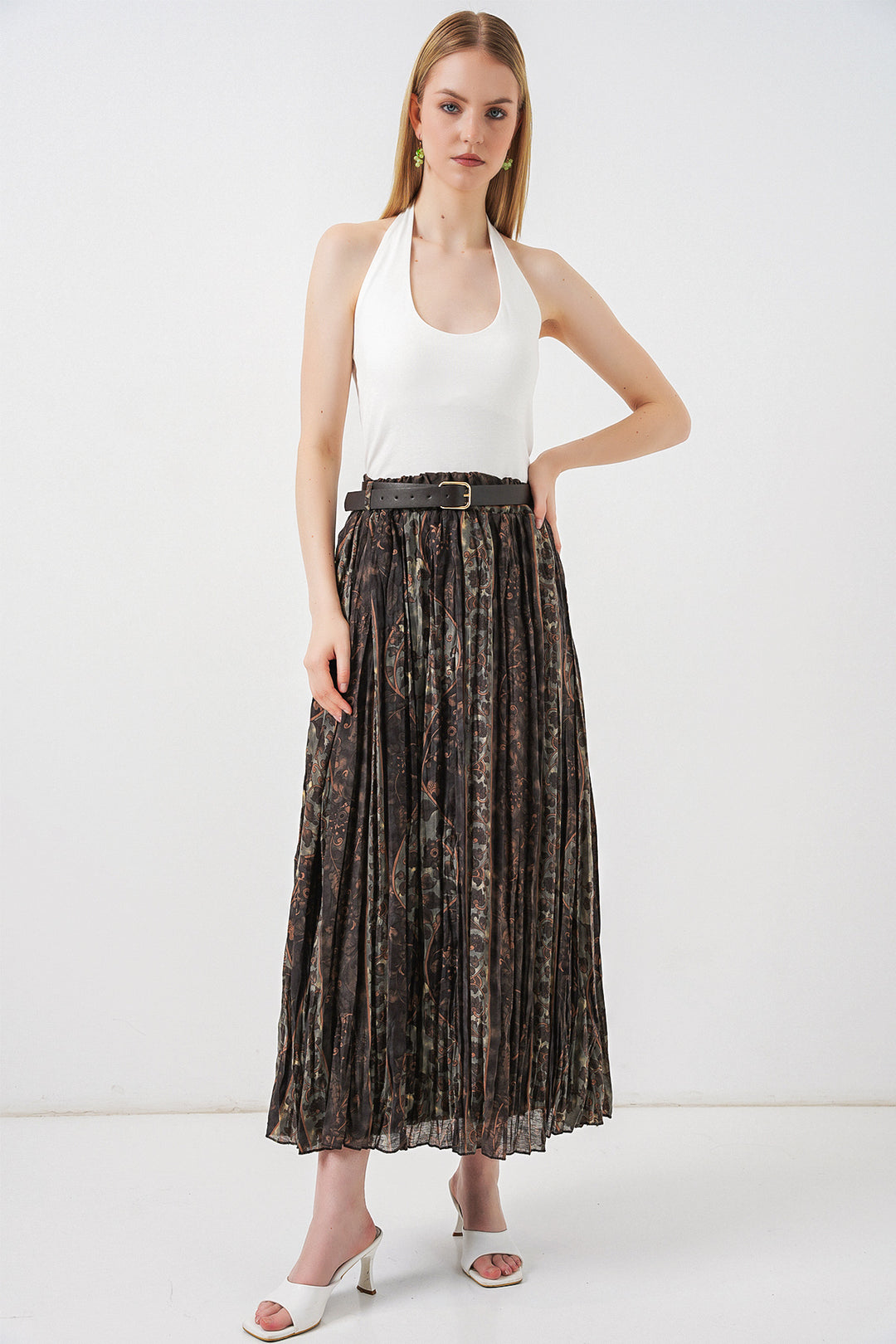 Bigdart Jupe Femme à Motifs avec Ceinture 8074 - Vert d'eau