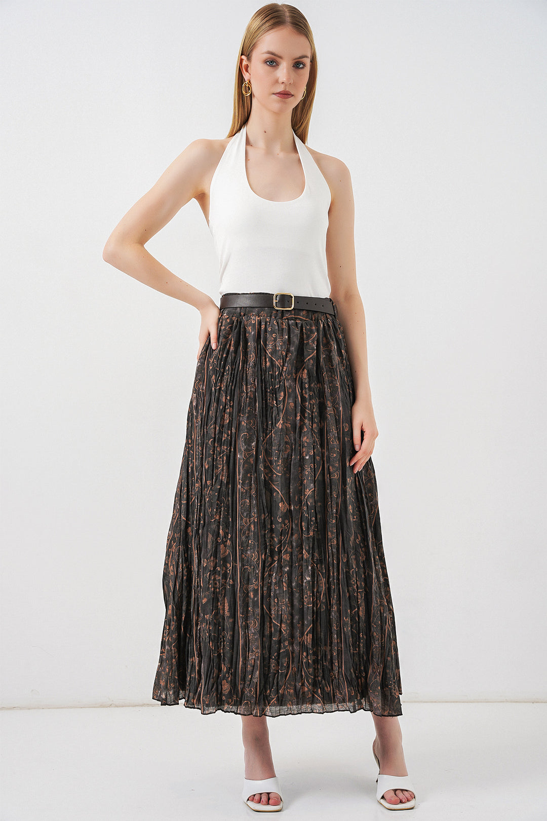 Bigdart Jupe Femme à Motifs avec Ceinture 8074 - Gris foncé