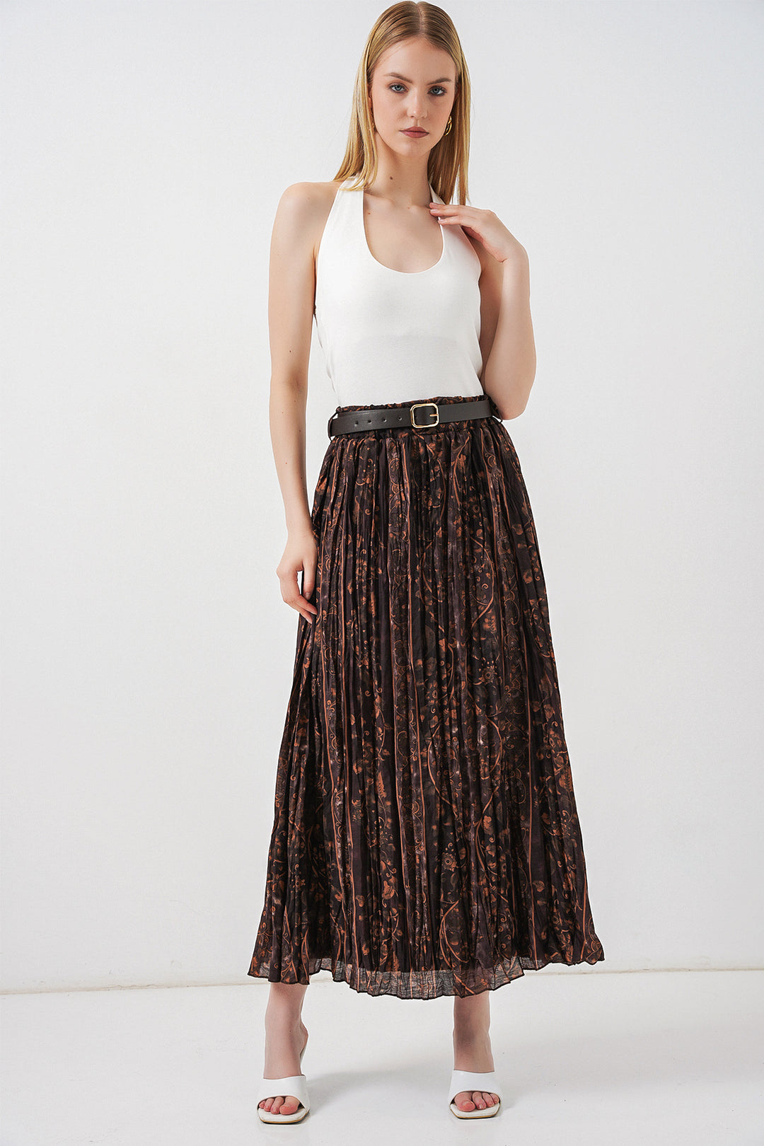 Bigdart Jupe Femme à Motifs avec Ceinture 8074 - Marron
