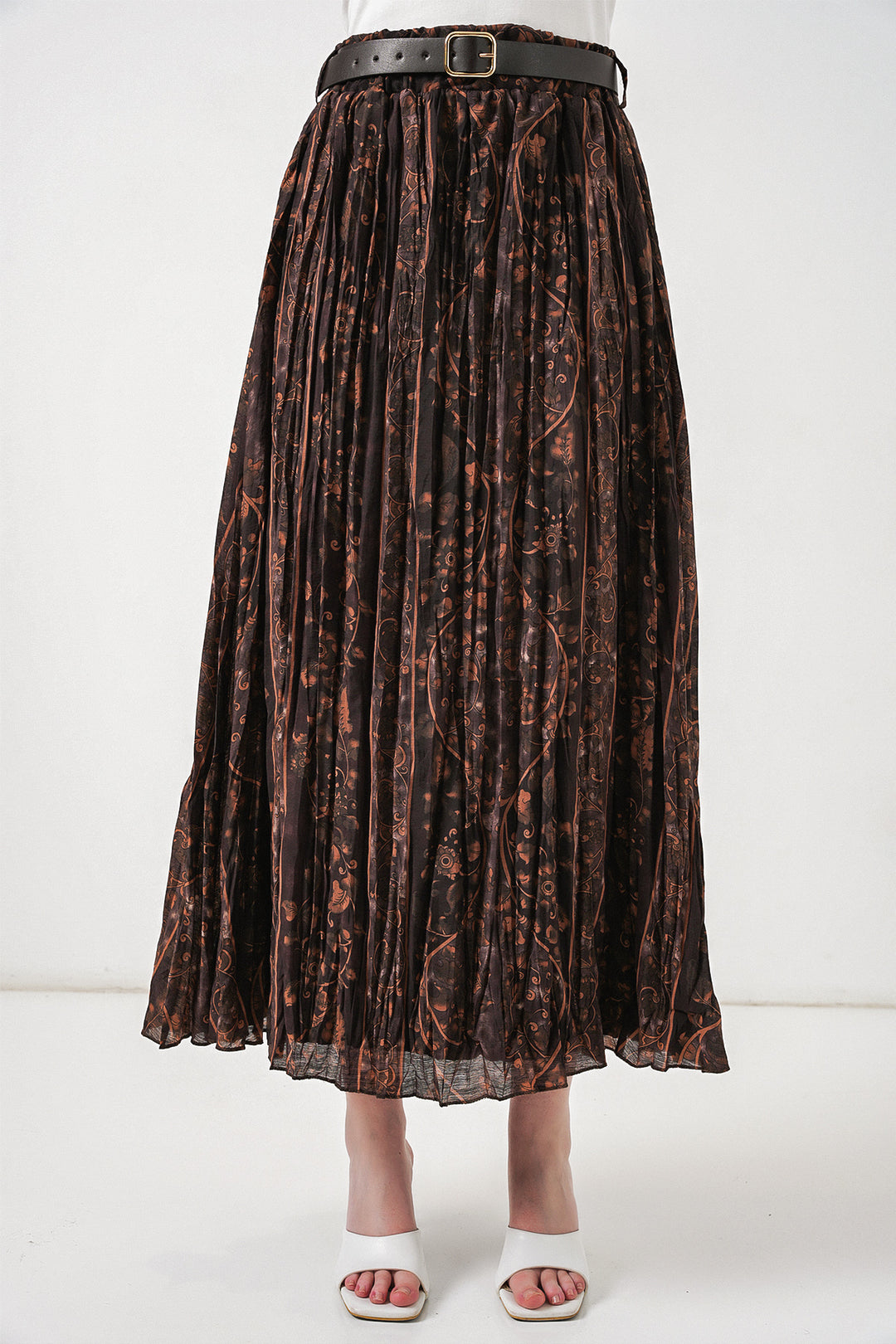 Bigdart Jupe Femme à Motifs avec Ceinture 8074 - Marron
