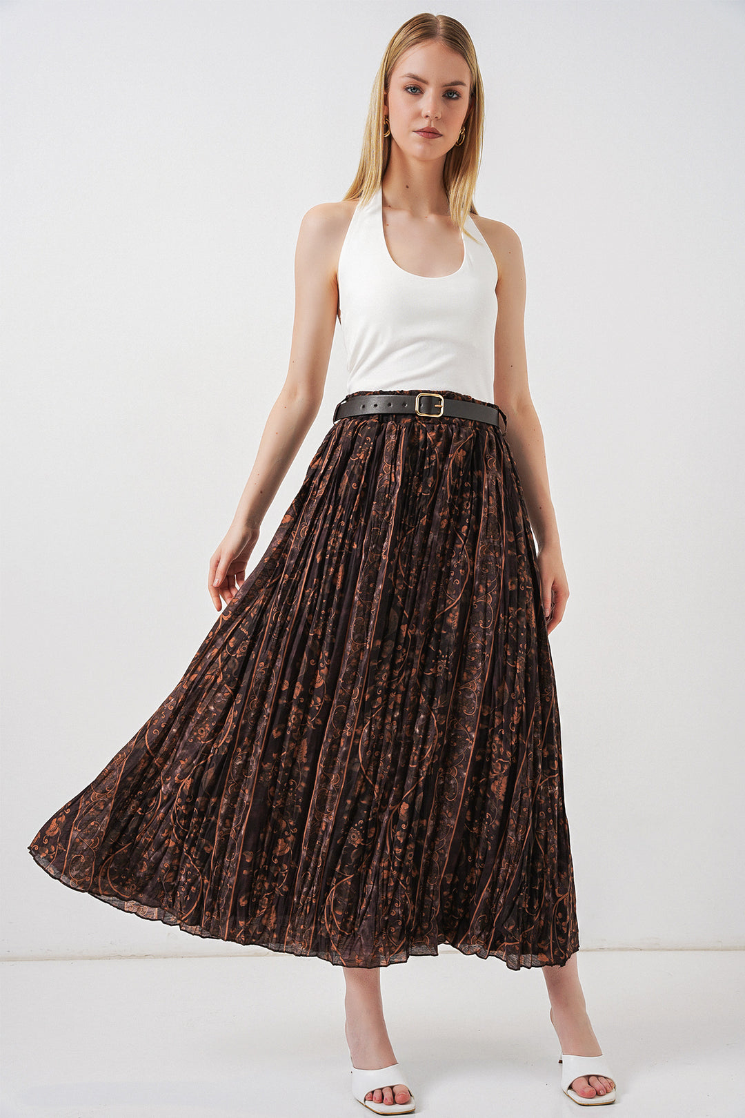Bigdart Jupe Femme à Motifs avec Ceinture 8074 - Marron